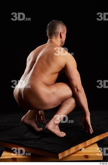 Whole Body Man White Nude Athletic Kneeling Studio photo references