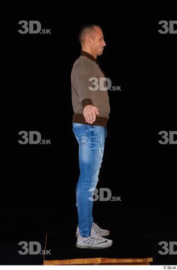 Whole Body Man White Sweatshirt Jeans Athletic Standing Studio photo references