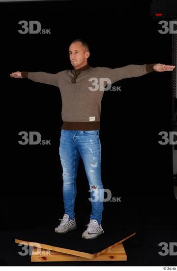 Whole Body Man White Sweatshirt Jeans Athletic Standing Studio photo references