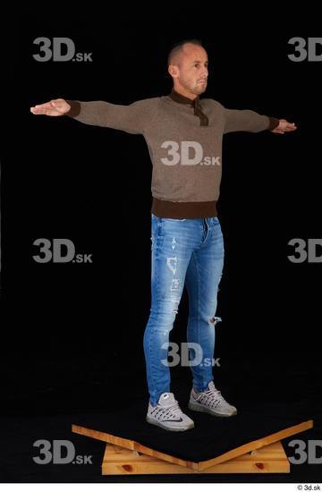 Whole Body Man White Sweatshirt Jeans Athletic Standing Studio photo references