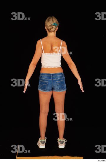 Whole Body Woman White Jeans Shorts Slim Standing Top Studio photo references