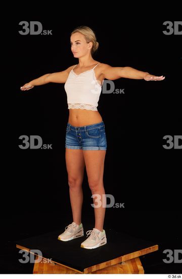 Whole Body Woman White Jeans Shorts Slim Standing Top Studio photo references