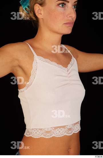 Upper Body Woman White Slim Top Studio photo references