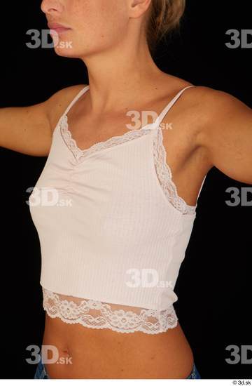 Upper Body Woman White Slim Top Studio photo references