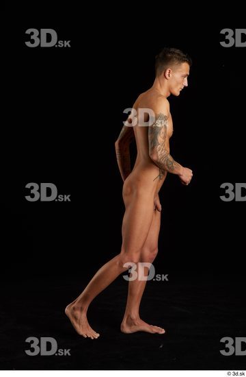 Whole Body Man White Tattoo Nude Athletic Walking Studio photo references