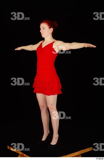 Whole Body Woman T poses White Dress Slim Standing Studio photo references