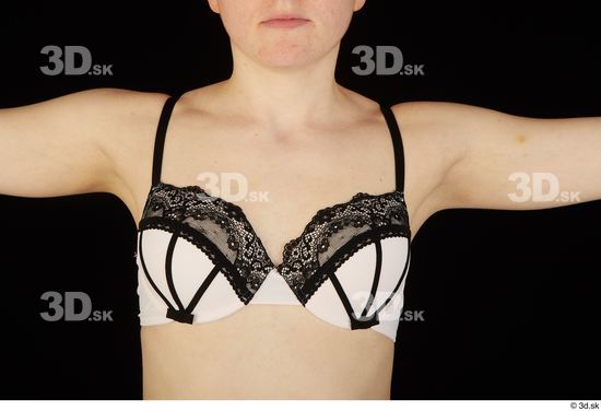 Chest Woman White Bra Slim Studio photo references