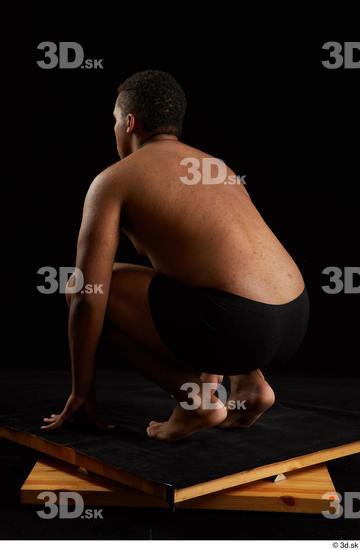 Whole Body Man Black Underwear Average Kneeling Studio photo references