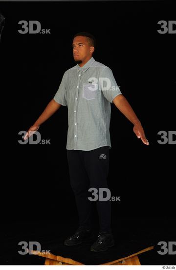 Whole Body Man Black Shirt Pants Average Standing Studio photo references