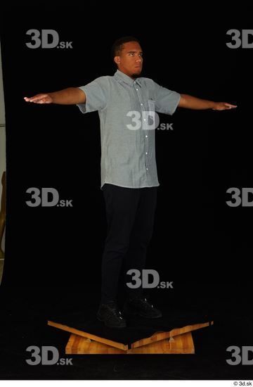 Whole Body Man T poses Black Shirt Pants Average Standing Studio photo references
