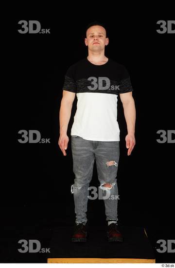 Whole Body Man White Shoes Shirt T shirt Jeans Average Standing Studio photo references