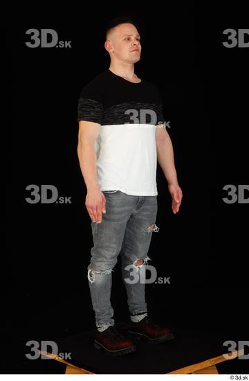 Whole Body Man White Shoes Shirt T shirt Jeans Average Standing Studio photo references