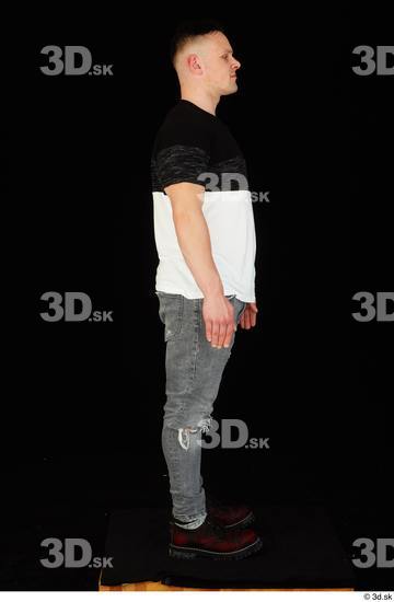 Whole Body Man White Shoes Shirt T shirt Jeans Average Standing Studio photo references