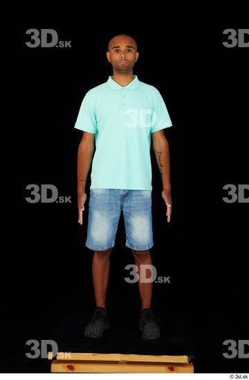 Whole Body Man Black Jeans Shorts Slim Standing Studio photo references