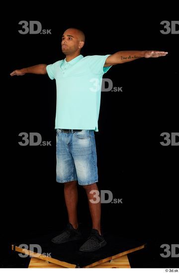 Whole Body Man T poses Black Jeans Shorts Slim Standing Studio photo references