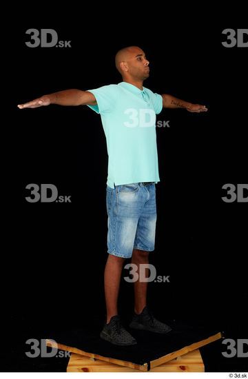 Whole Body Man T poses Black Jeans Shorts Slim Standing Studio photo references