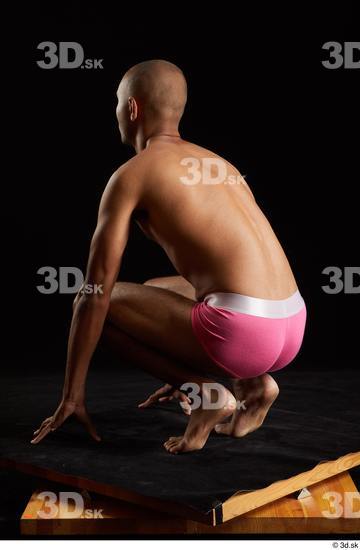 Whole Body Man Black Slim Kneeling Studio photo references