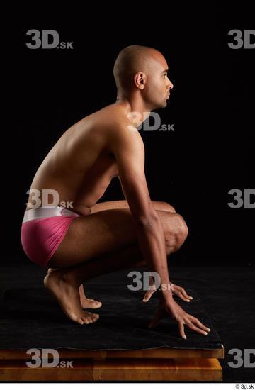 Whole Body Man Black Slim Kneeling Studio photo references
