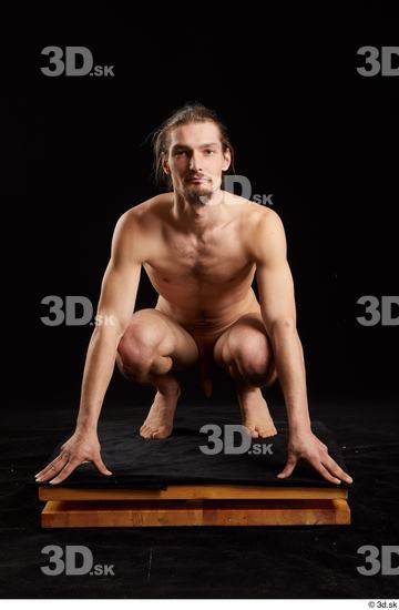 Whole Body Man White Nude Slim Kneeling Studio photo references