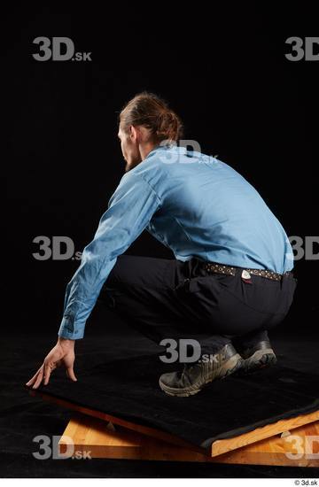 Whole Body Man White Shoes Shirt Trousers Slim Kneeling Studio photo references