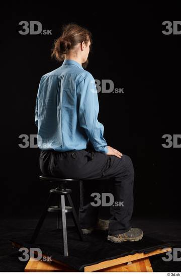 Whole Body Man White Shoes Shirt Trousers Slim Sitting Studio photo references