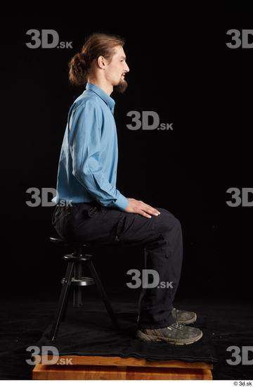 Whole Body Man White Shoes Shirt Trousers Slim Sitting Studio photo references