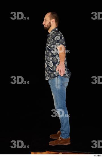 Whole Body Man White Casual Shoes Shirt Jeans Slim Standing Studio photo references