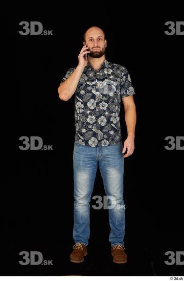 Whole Body Man White Casual Shoes Shirt Jeans Slim Standing Studio photo references