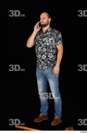 Whole Body Man White Casual Shoes Shirt Jeans Slim Standing Studio photo references