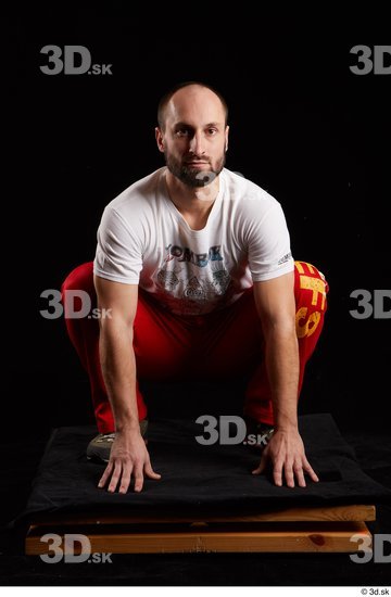 Whole Body Man White Shoes Shirt Slim Kneeling Panties Bearded Studio photo references