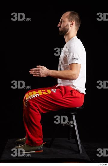 Whole Body Man White Shoes Shirt Slim Sitting Panties Bearded Studio photo references