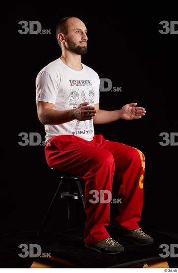 Whole Body Man White Shoes Shirt Slim Sitting Panties Bearded Studio photo references