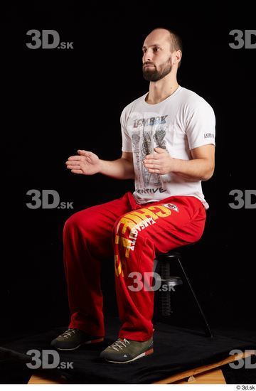 Whole Body Man White Shoes Shirt Slim Sitting Panties Bearded Studio photo references