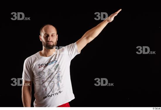 Arm Man White Shirt Slim Bearded Studio photo references