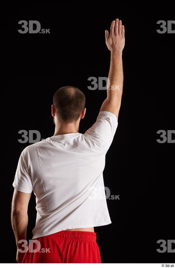 Arm Back Man White Shirt Slim Bearded Studio photo references