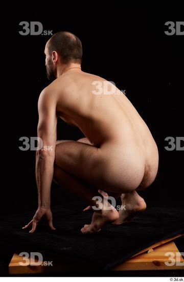 Whole Body Man White Nude Slim Kneeling Bearded Studio photo references