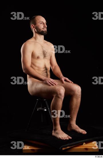 Whole Body Man White Nude Slim Sitting Bearded Studio photo references