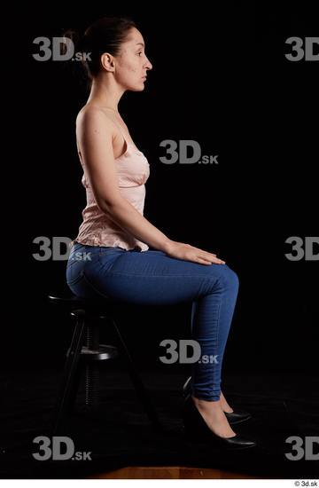 Whole Body Woman White Jeans Average Sitting Top Studio photo references