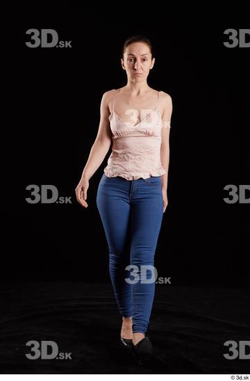 Whole Body Woman White Jeans Average Walking Top Studio photo references