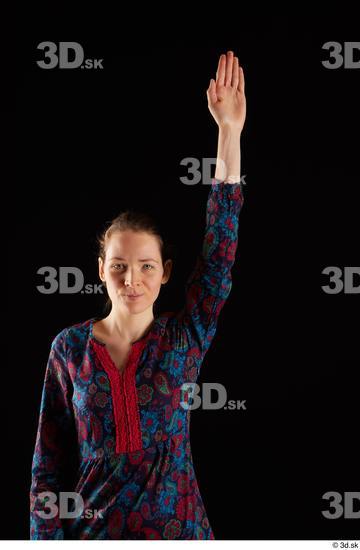 Arm Woman White Dress Slim Studio photo references