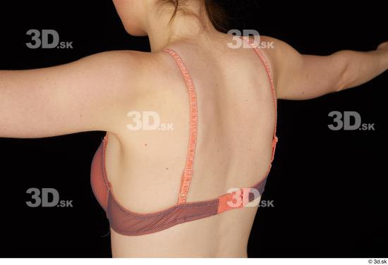 Upper Body Back Woman White Underwear Bra Slim Studio photo references