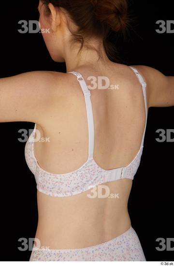 Upper Body Back Woman White Underwear Bra Slim Studio photo references