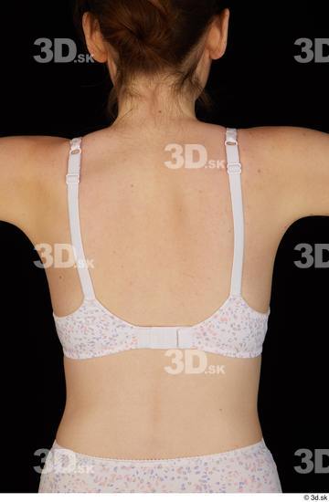 Upper Body Back Woman White Underwear Bra Slim Studio photo references