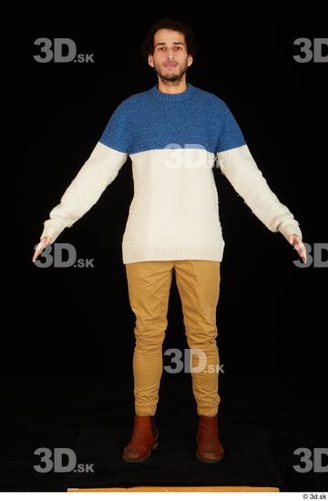 Whole Body Man Shoes Sweater Trousers Slim Standing Studio photo references