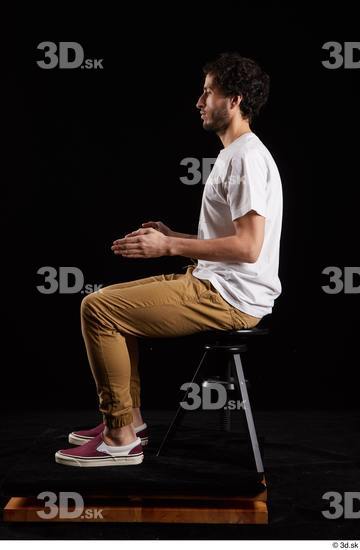 Whole Body Man White Shirt Trousers Slim Sitting Studio photo references