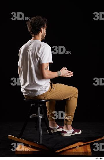 Whole Body Man White Shirt Trousers Slim Sitting Studio photo references