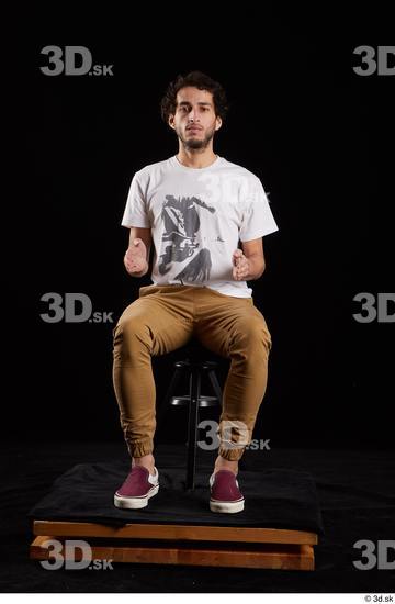 Whole Body Man White Shirt Trousers Slim Sitting Studio photo references