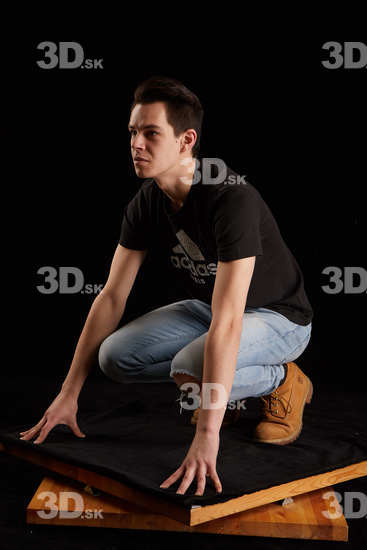 Whole Body Man White Slim Kneeling Studio photo references