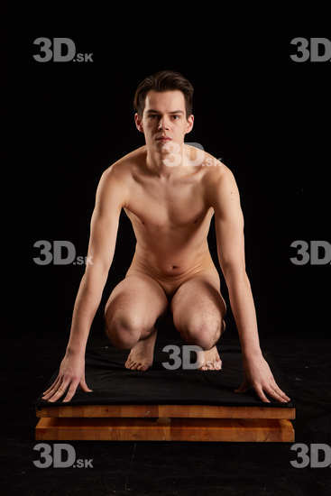 Whole Body Man White Nude Slim Kneeling Studio photo references