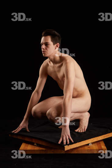 Whole Body Man White Nude Slim Kneeling Studio photo references